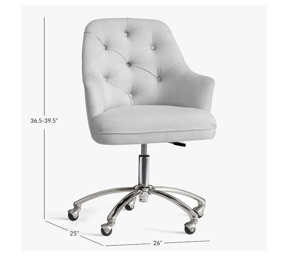 Shop Linen Tufted Swivel Desk Chair Light Gray online Pottery