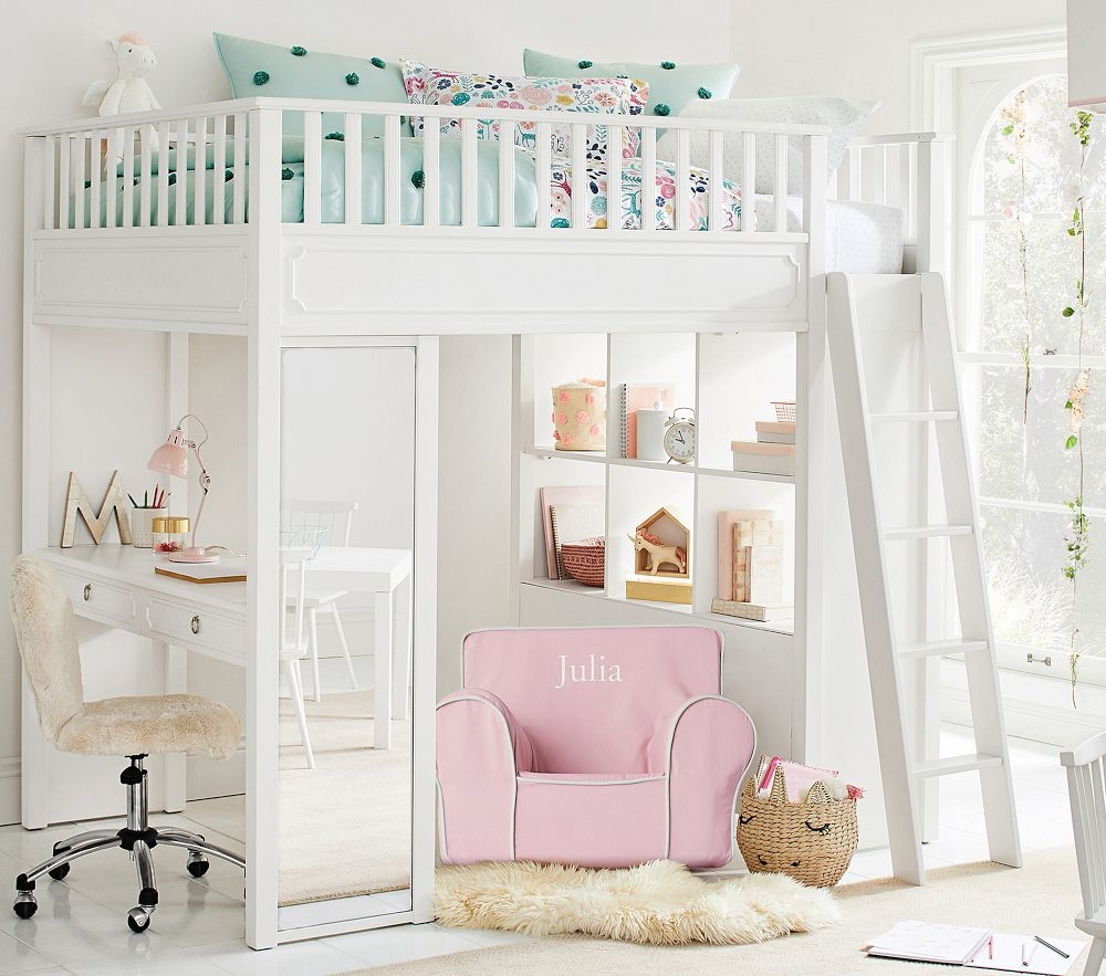 Full size loft bed with desk sales pottery barn