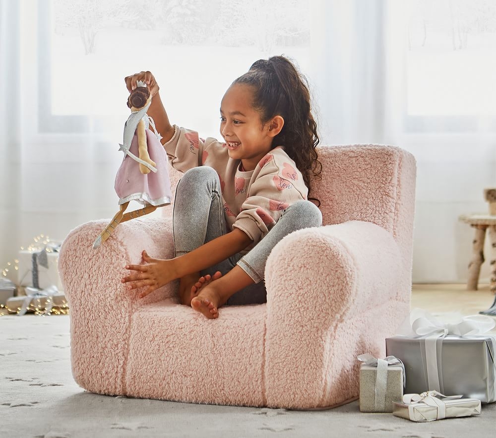 Shop Blush Cozy Sherpa Anywhere Chair online Pottery Barn Kids