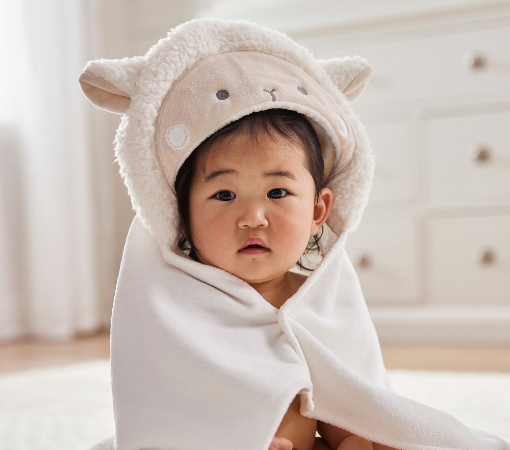 Shop Lamb Baby Hooded Towel online Pottery Barn Kids Saudi Arabia