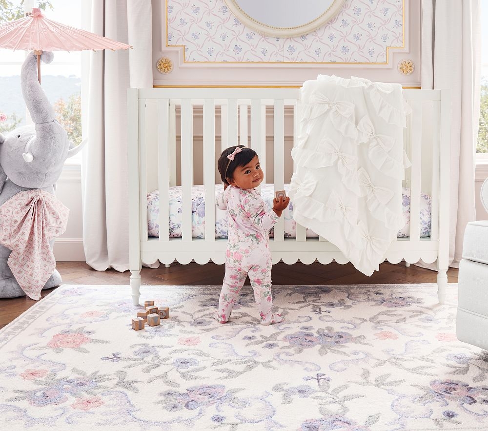 LoveShackFancy Lavender Damask Floral Organic Crib Fitted Sheet