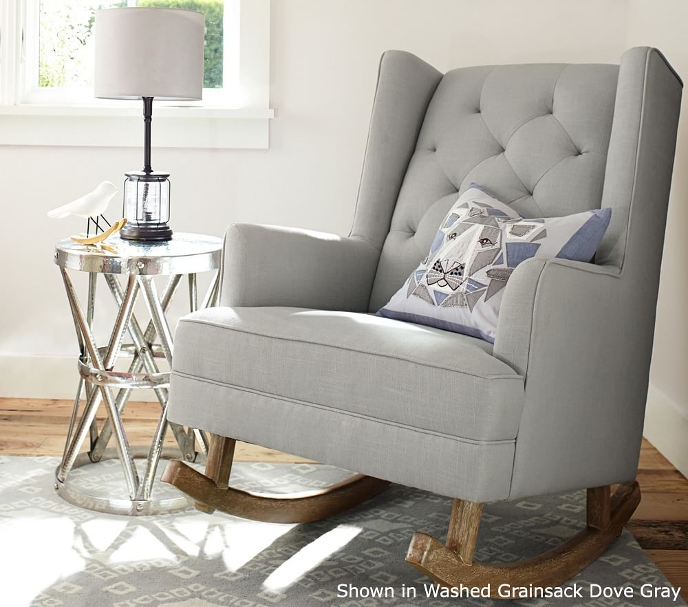 Tufted upholstered shop wingback rocking chair