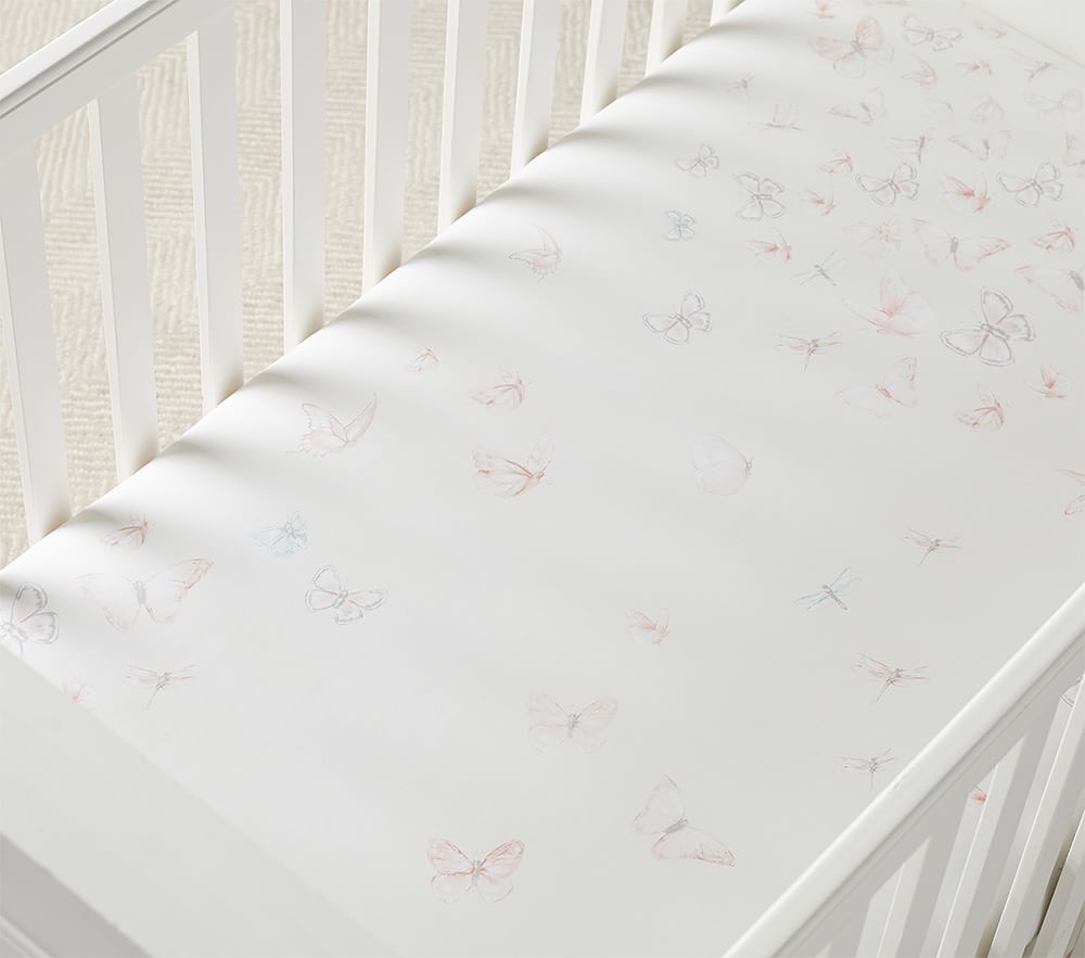 Shop Monique Lhuillier Ethereal Butterfly Sateen Fitted Crib Sheet