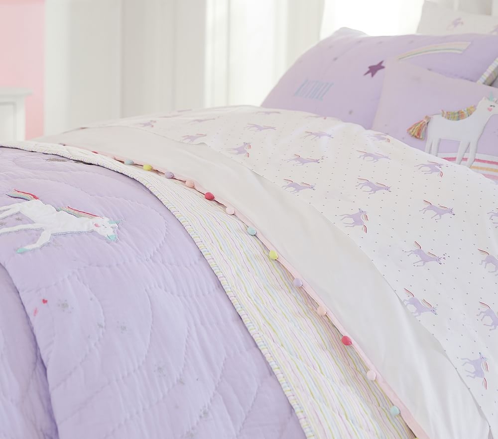 Pottery Barn Rainbow Full Queen Comforter Quilt Unicorn Sheet Set Pillow Shams 