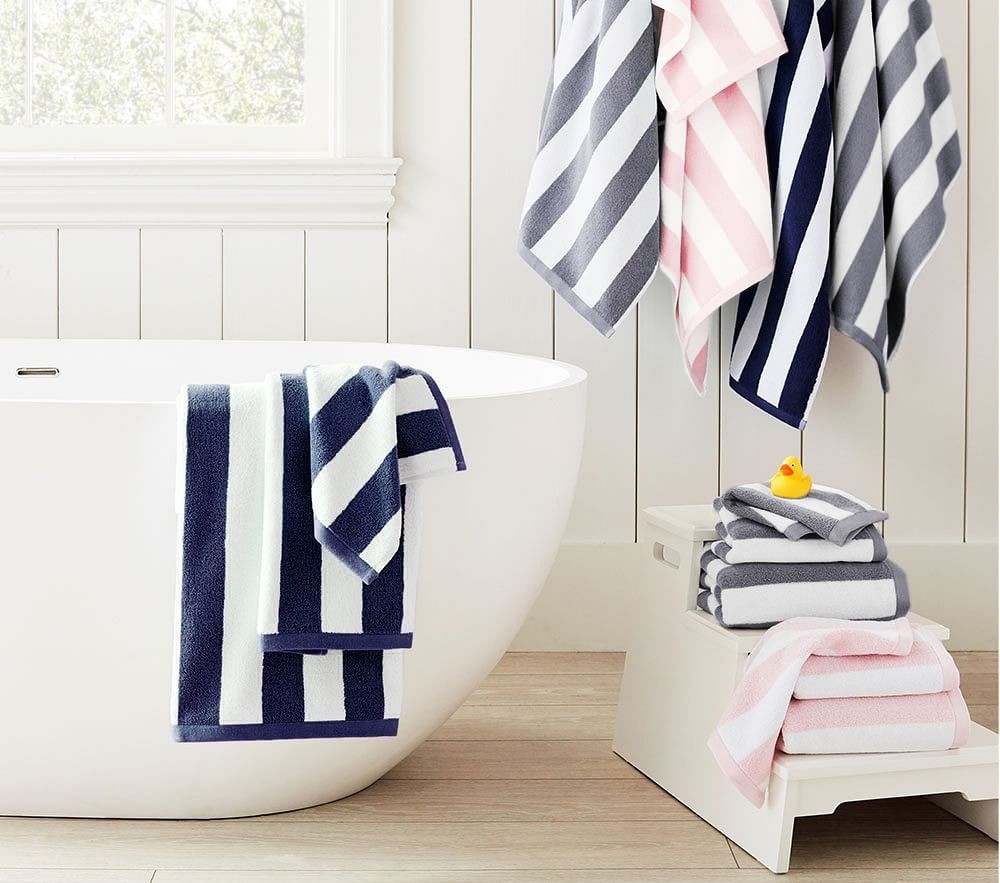 Shop Rugby Stripe Bath Towel Collection online Pottery Barn Kids