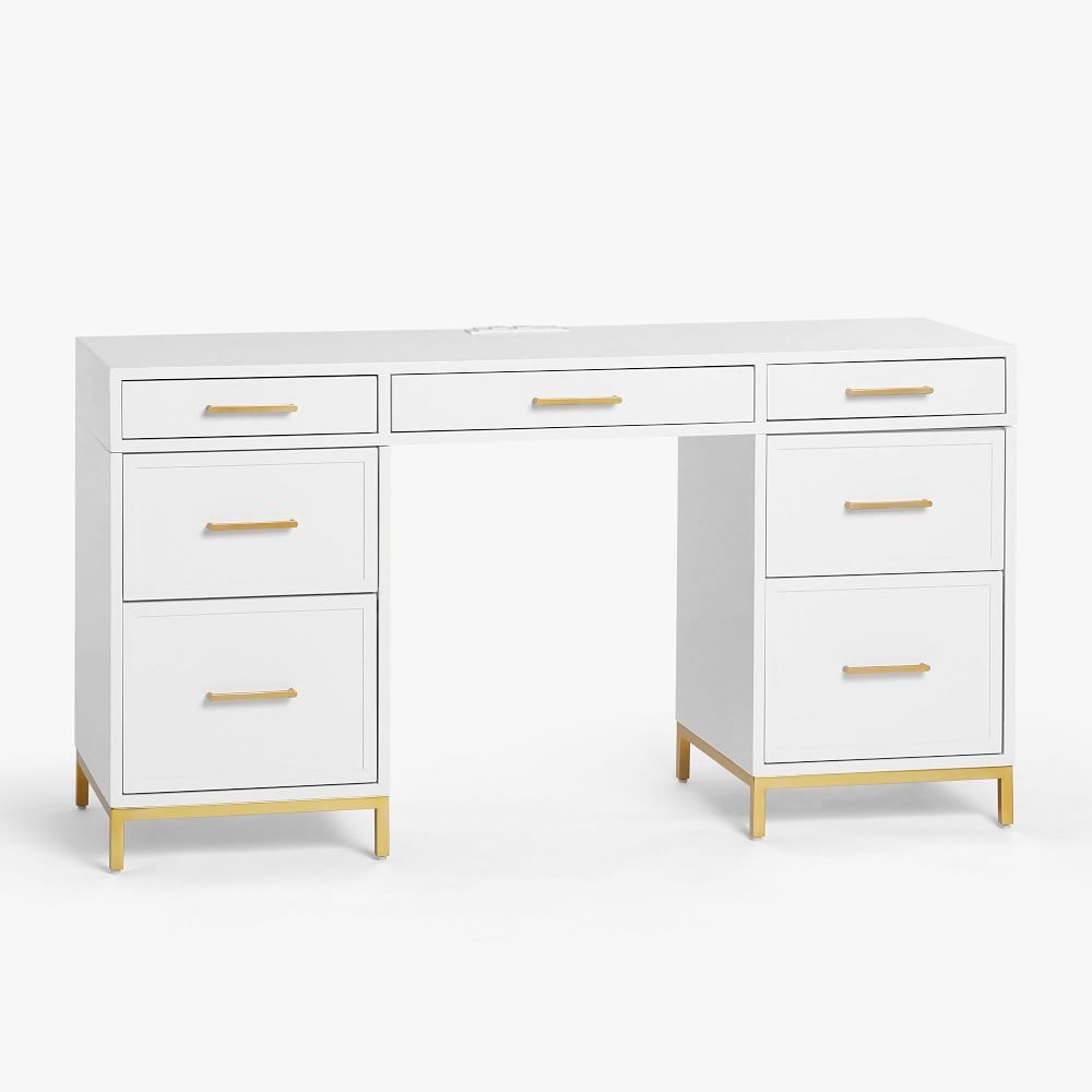 White desk with gold clearance knobs